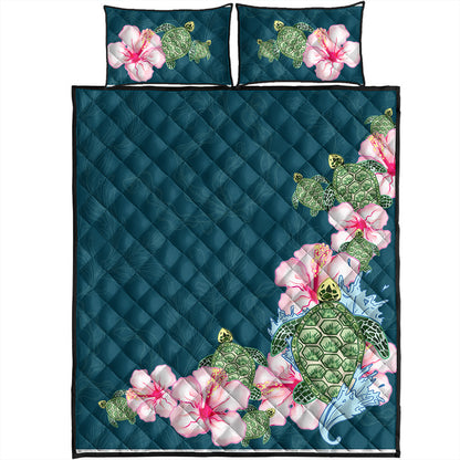 Hawaii Quilt Bed Set Hibiscus Turtle Dance