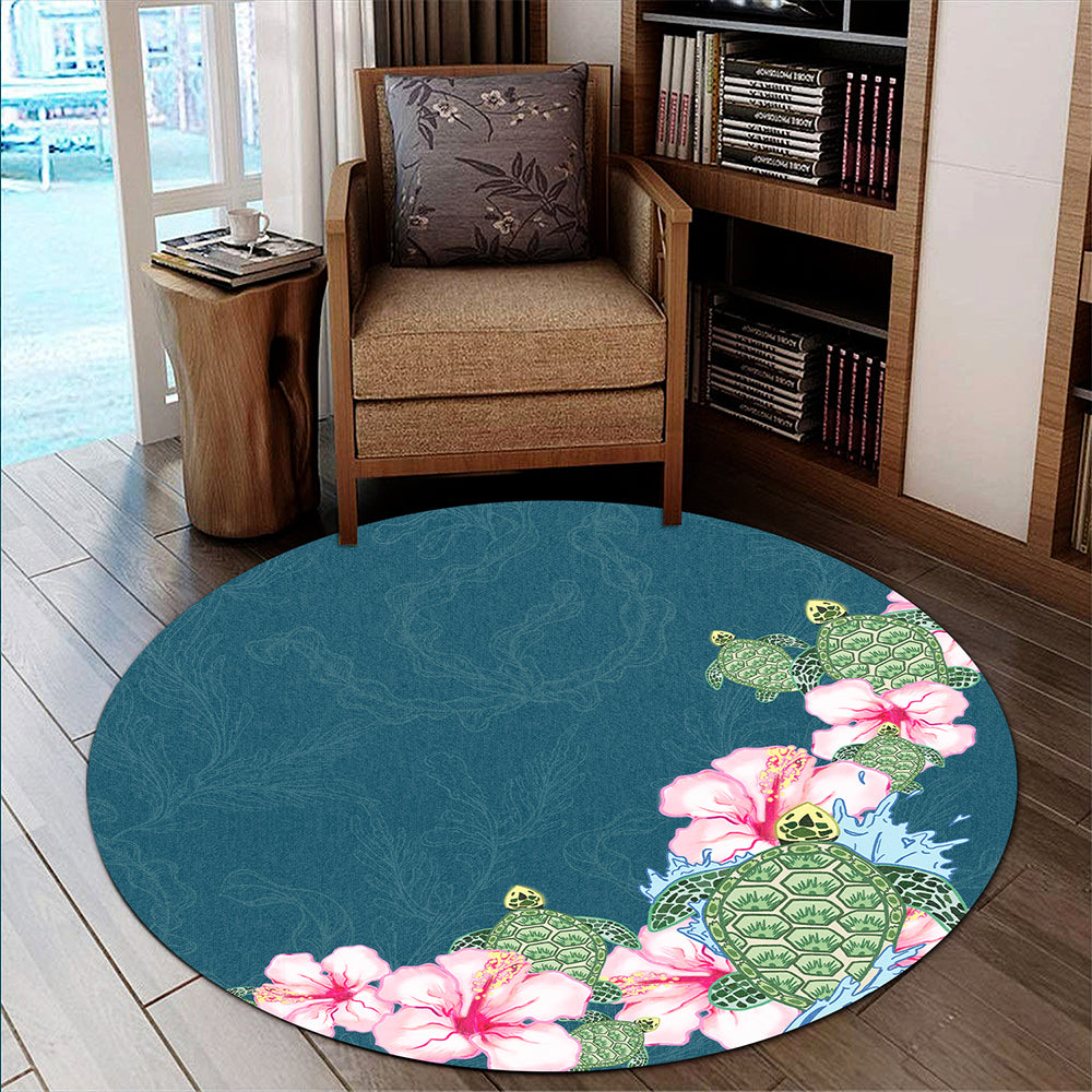 Hawaii Round Rug Hibiscus Turtle Dance