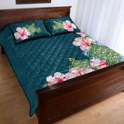 Hawaii Quilt Bed Set Hibiscus Turtle Dance