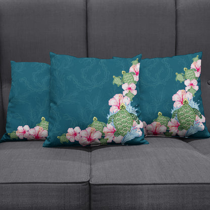 Hawaii Pillow Cover Hibiscus Turtle Dance