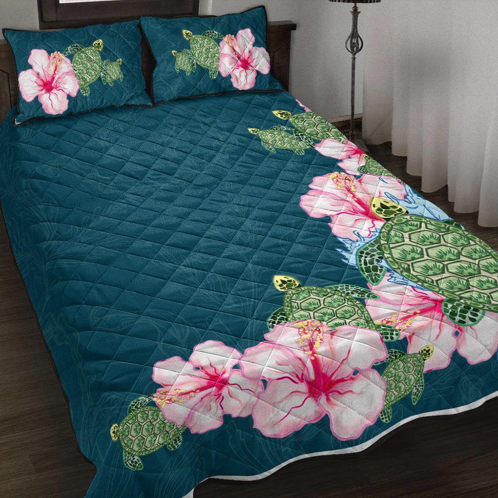 Hawaii Quilt Bed Set Hibiscus Turtle Dance