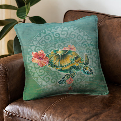 Hawaii Pillow Cover Hibiscus Turtle Swimming