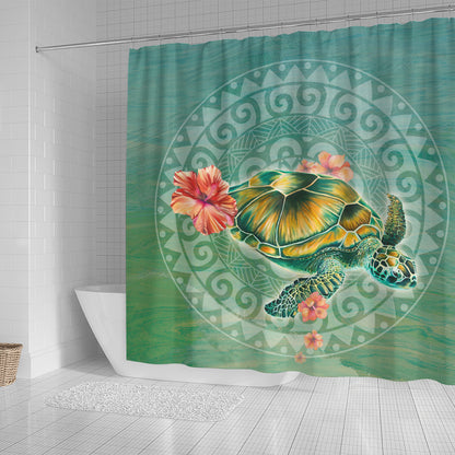 Hawaii Shower Curtain Hibiscus Turtle Swimming
