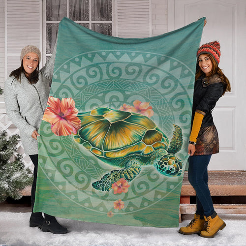 Hawaii Premium Blanket Hibiscus Turtle Swimming