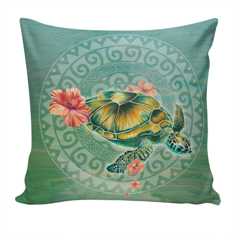 Hawaii Pillow Cover Hibiscus Turtle Swimming