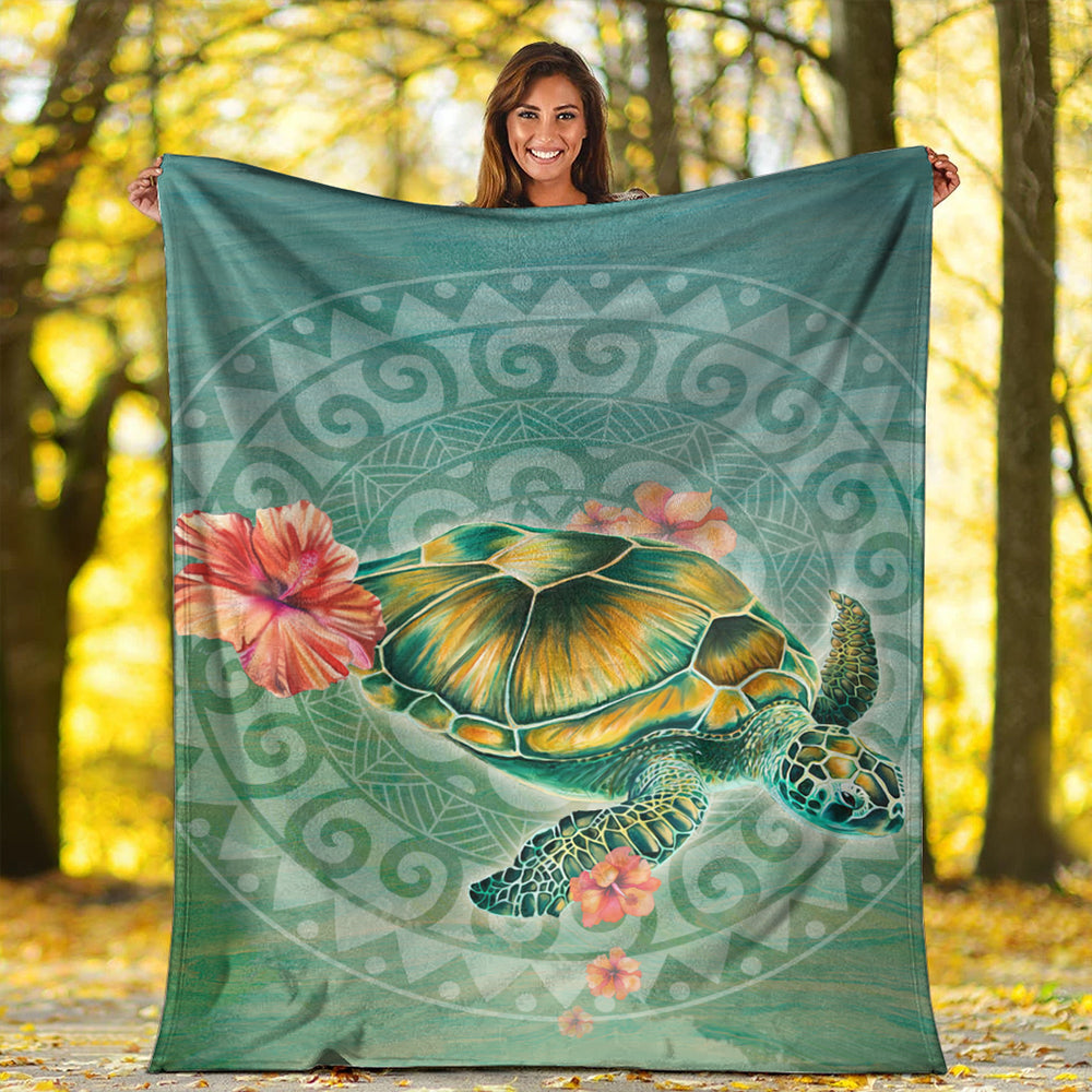 Hawaii Premium Blanket Hibiscus Turtle Swimming
