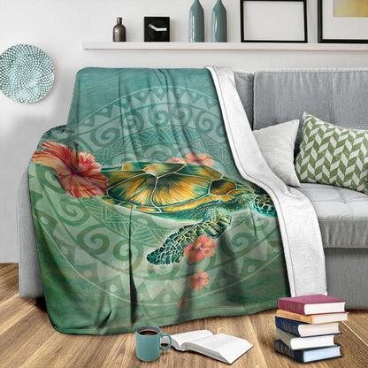 Hawaii Premium Blanket Hibiscus Turtle Swimming