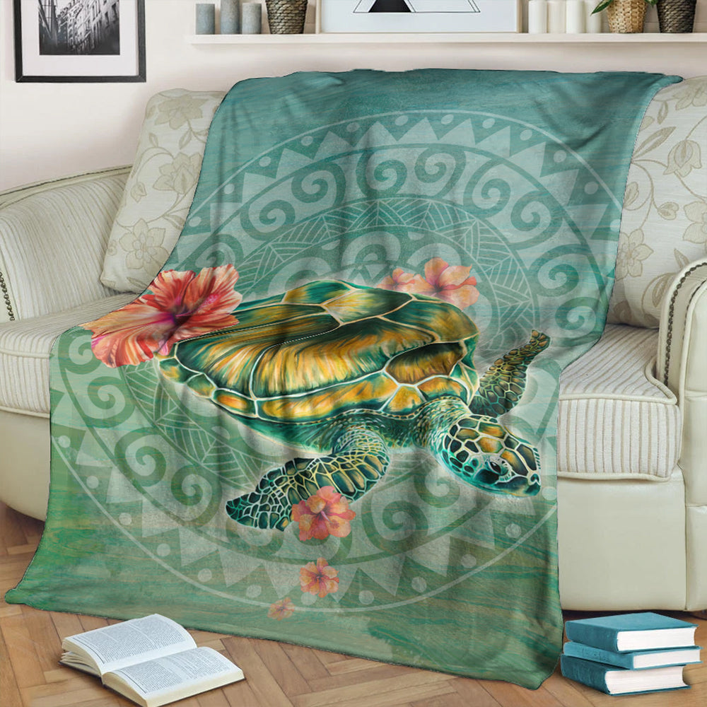 Hawaii Premium Blanket Hibiscus Turtle Swimming