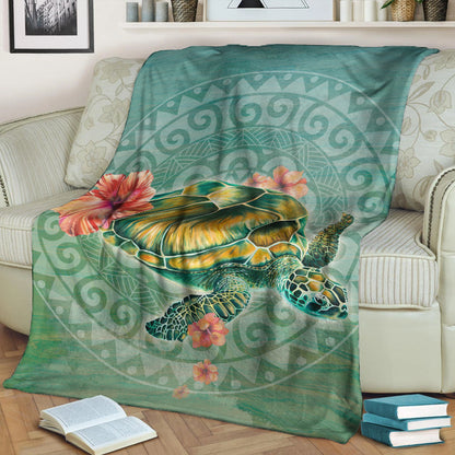 Hawaii Premium Blanket Hibiscus Turtle Swimming