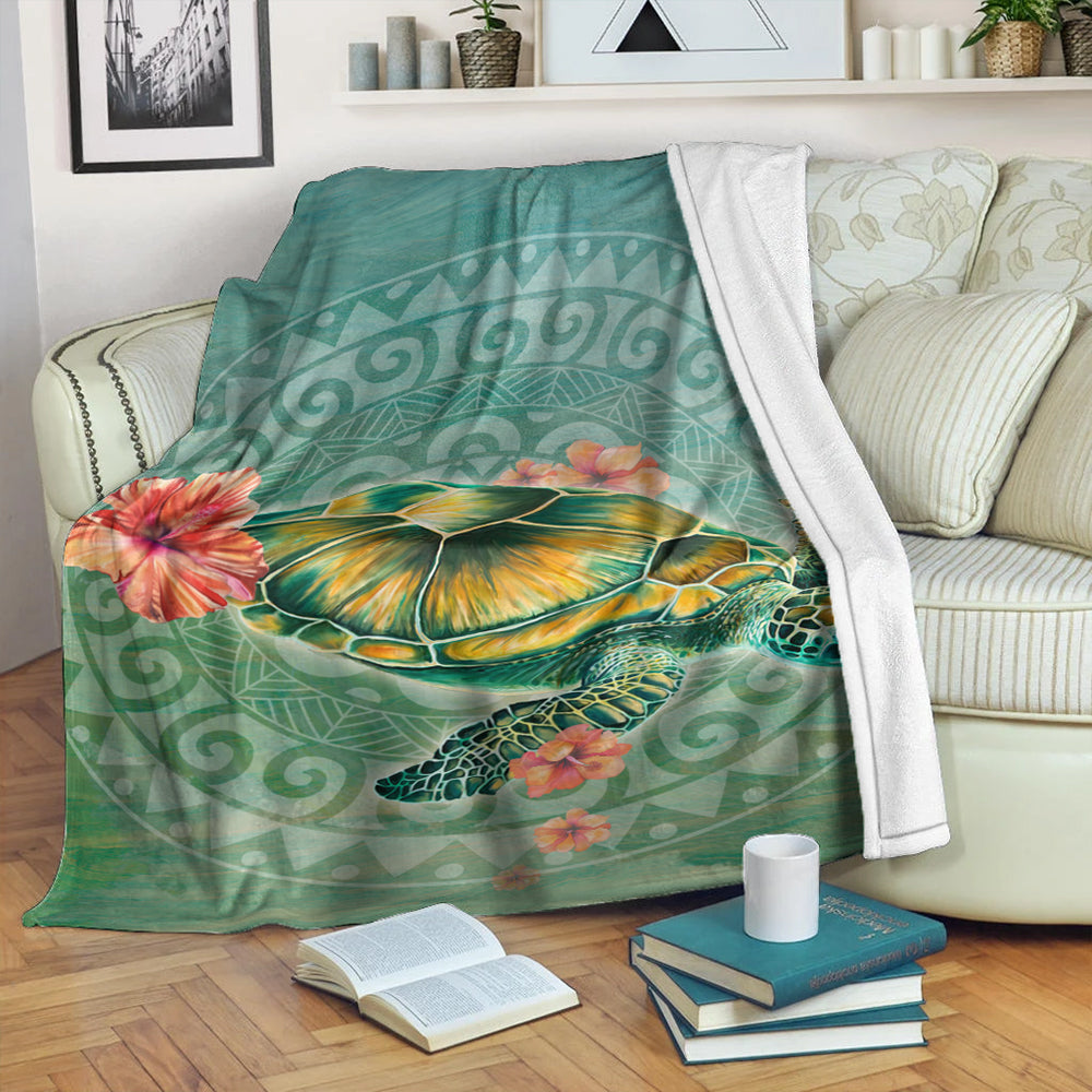 Hawaii Premium Blanket Hibiscus Turtle Swimming