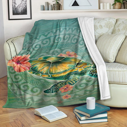 Hawaii Premium Blanket Hibiscus Turtle Swimming
