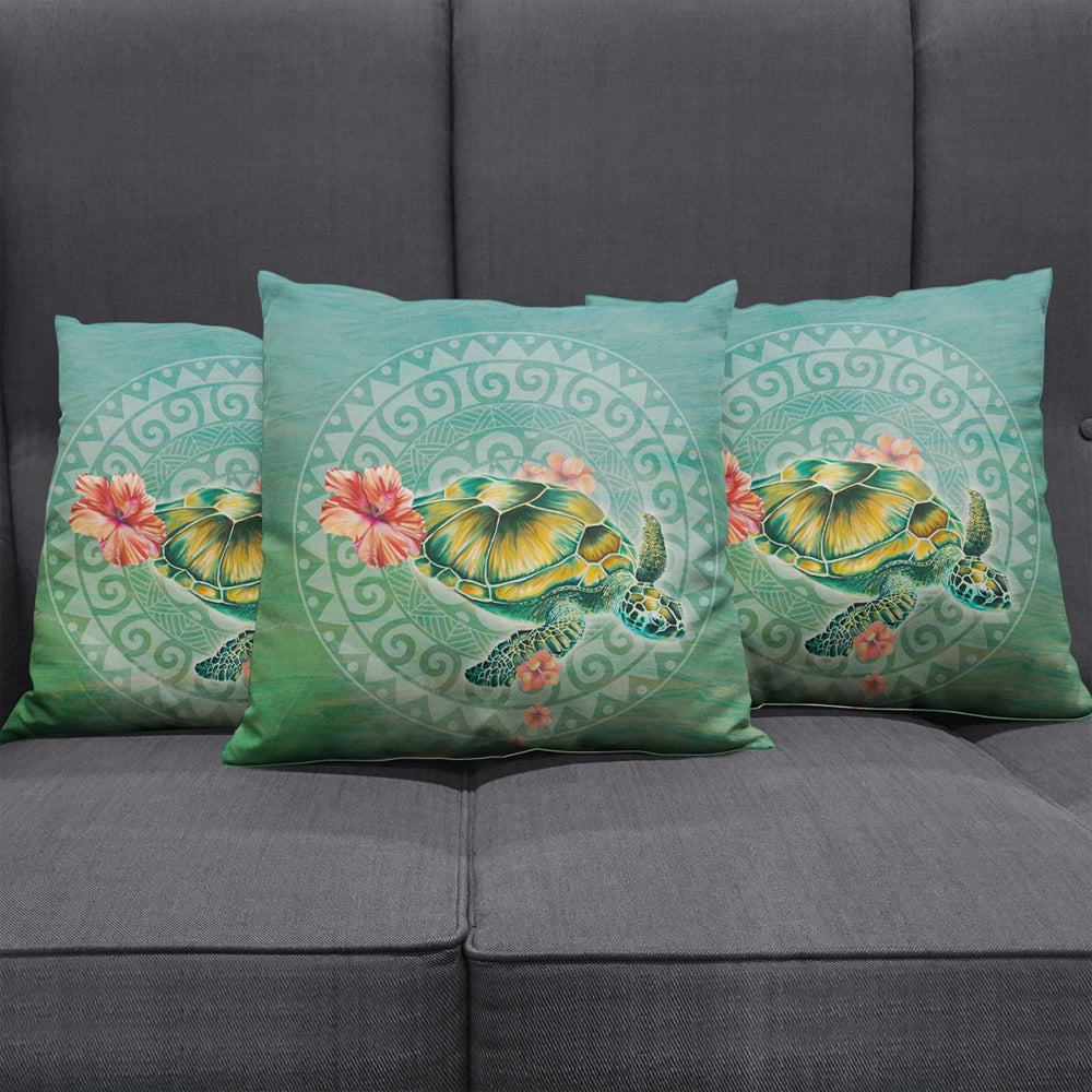 Hawaii Pillow Cover Hibiscus Turtle Swimming