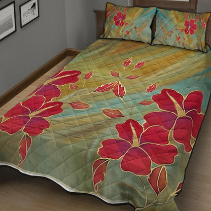 Hawaii Quilt Bed Set Hibiscus Water Color