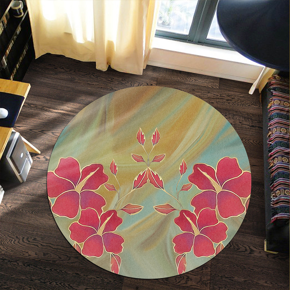 Hawaii Round Rug Hibiscus Water Color