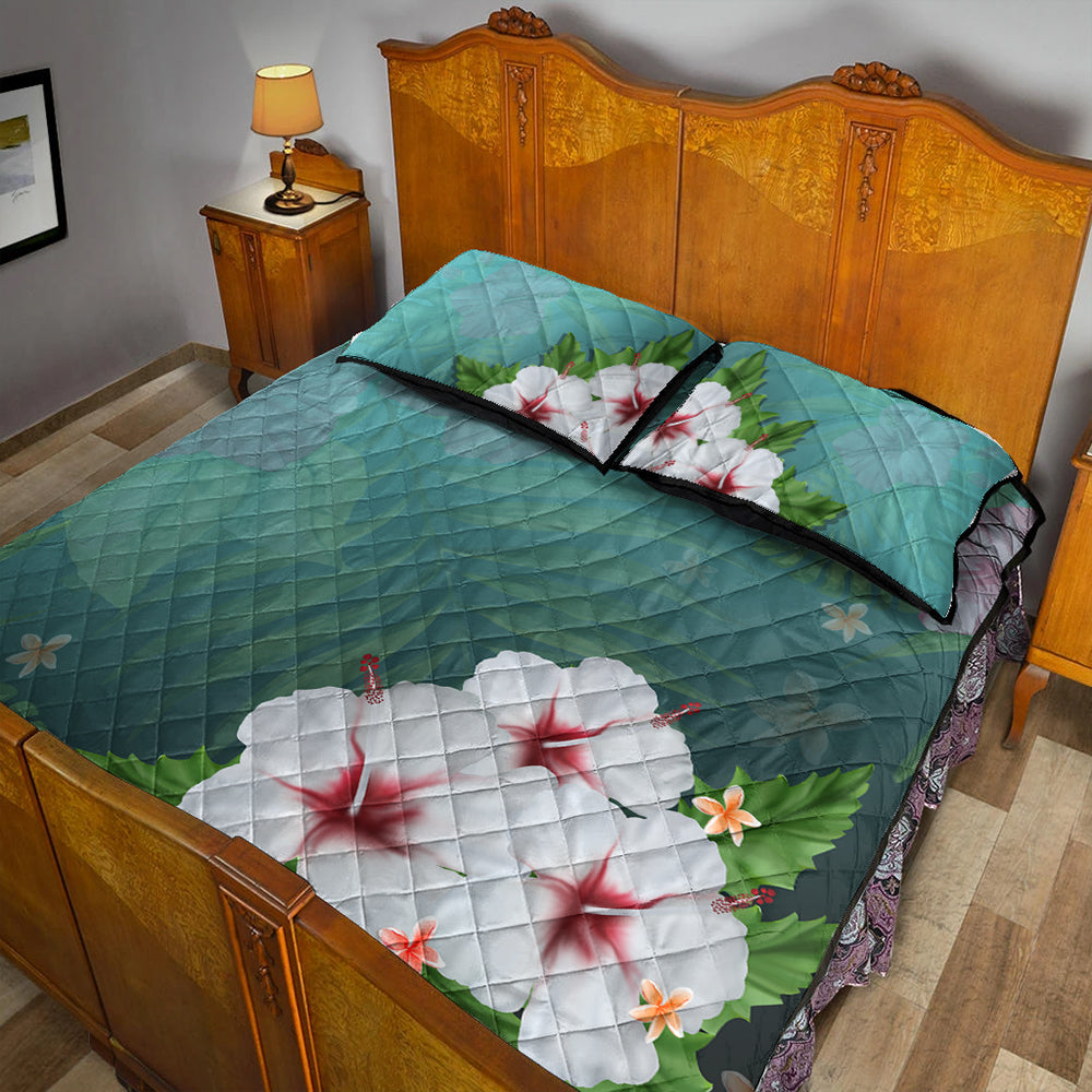 Hawaii Quilt Bed Set Hibiscus White Flower Gleeful
