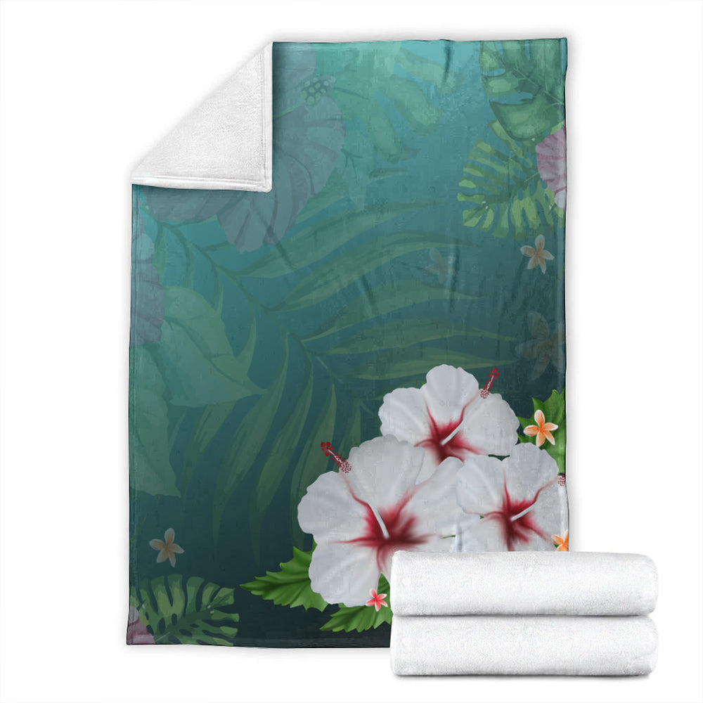 Hawaii Premium Blanket Hibiscus White Flower Gleeful