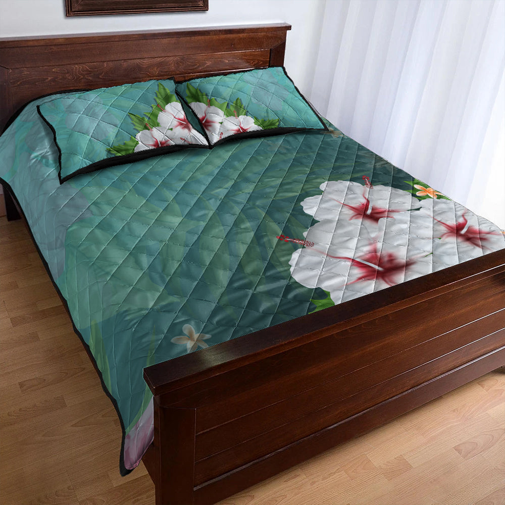 Hawaii Quilt Bed Set Hibiscus White Flower Gleeful