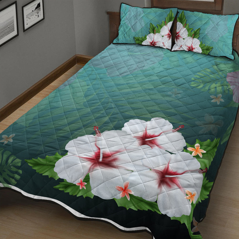 Hawaii Quilt Bed Set Hibiscus White Flower Gleeful