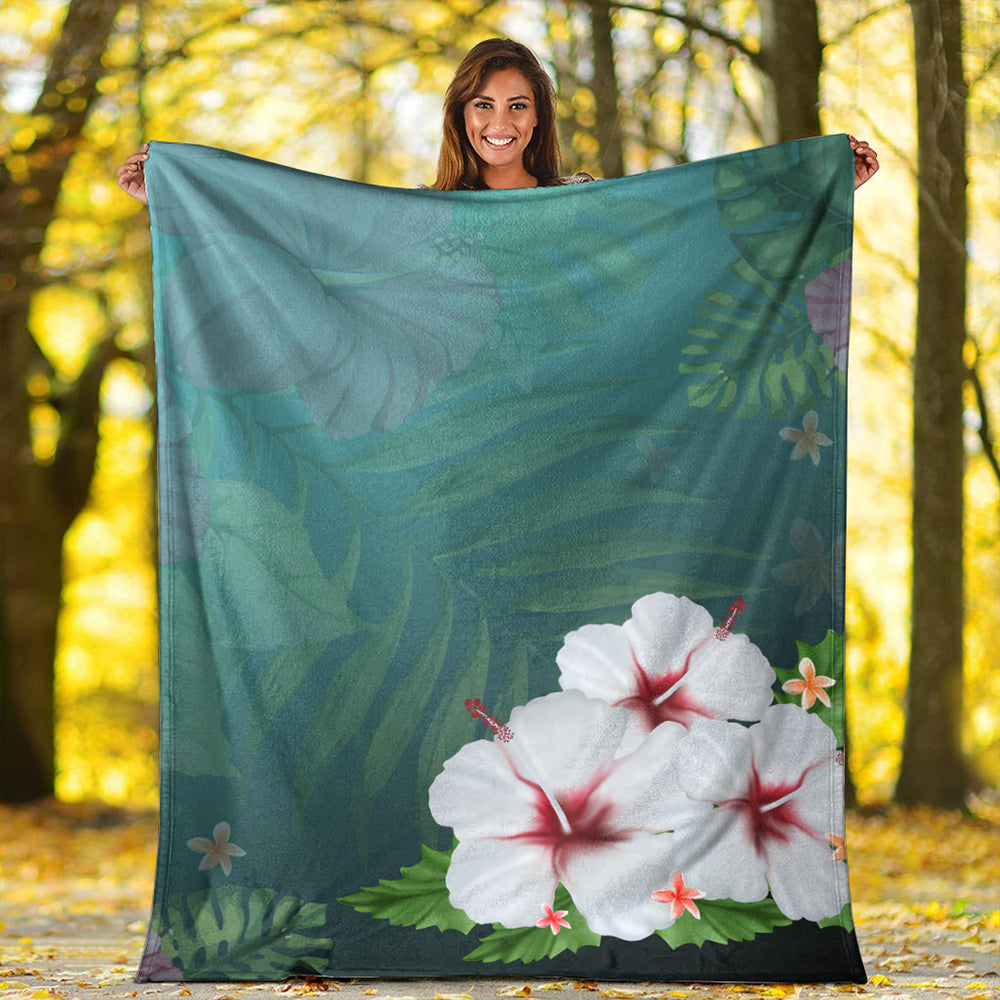 Hawaii Premium Blanket Hibiscus White Flower Gleeful