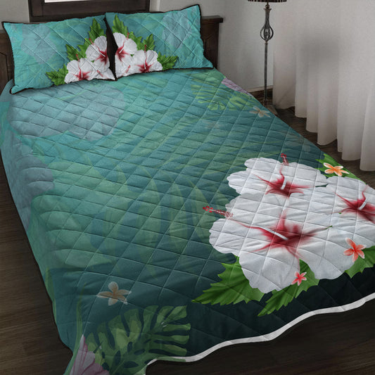 Hawaii Quilt Bed Set Hibiscus White Flower Gleeful