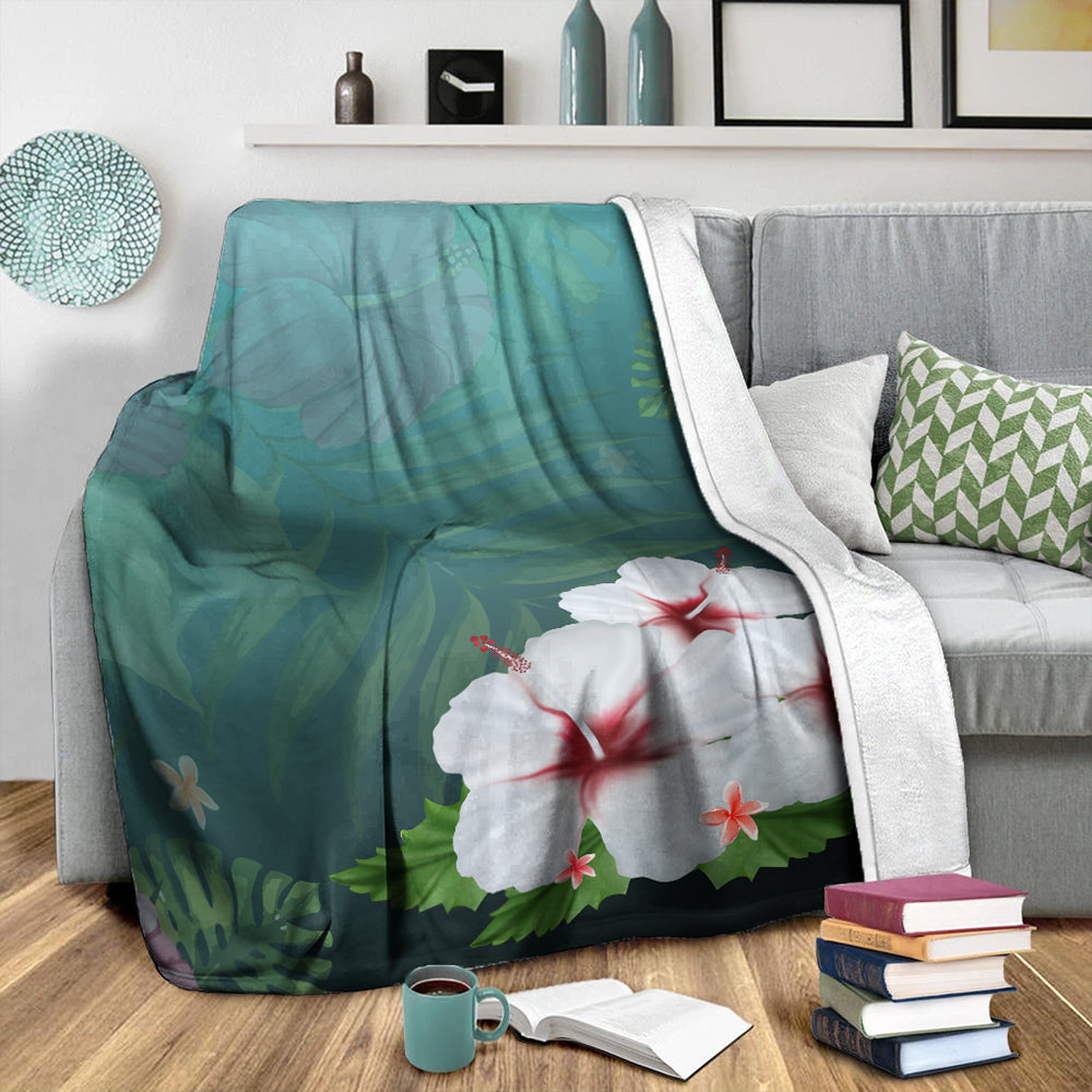Hawaii Premium Blanket Hibiscus White Flower Gleeful
