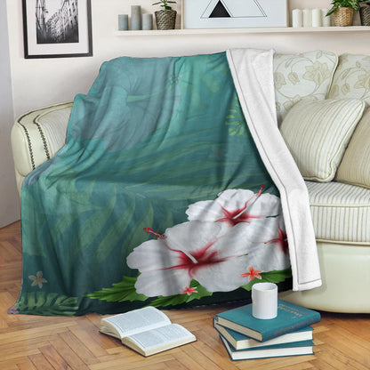 Hawaii Premium Blanket Hibiscus White Flower Gleeful