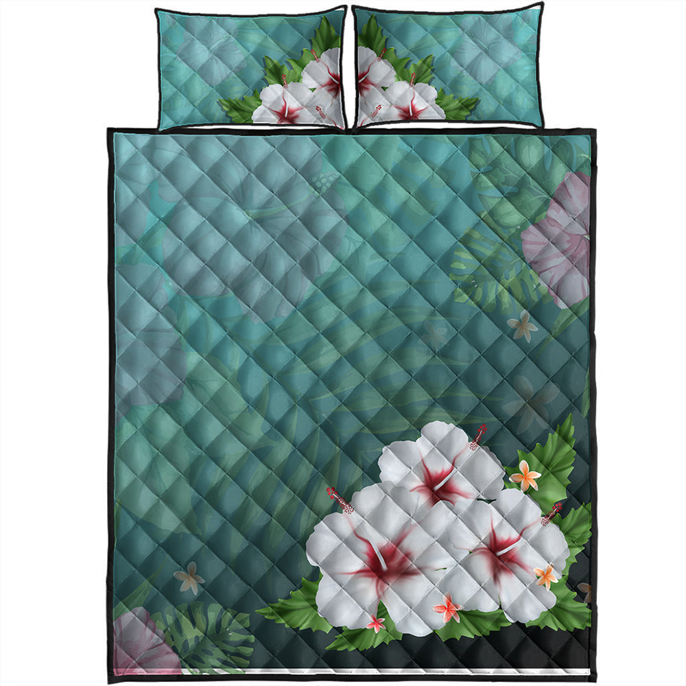 Hawaii Quilt Bed Set Hibiscus White Flower Gleeful