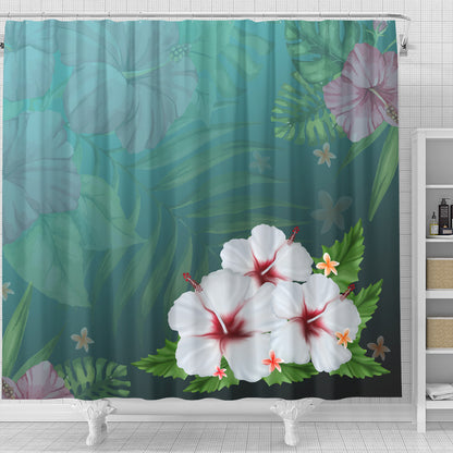 Hawaii Shower Curtain Hibiscus White Flower Gleeful