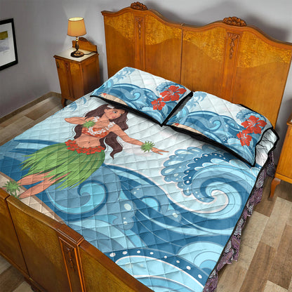 Hawaii Quilt Bed Set Hula Dance Cartoon