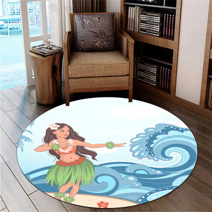 Hawaii Round Rug Hula Dance Cartoon