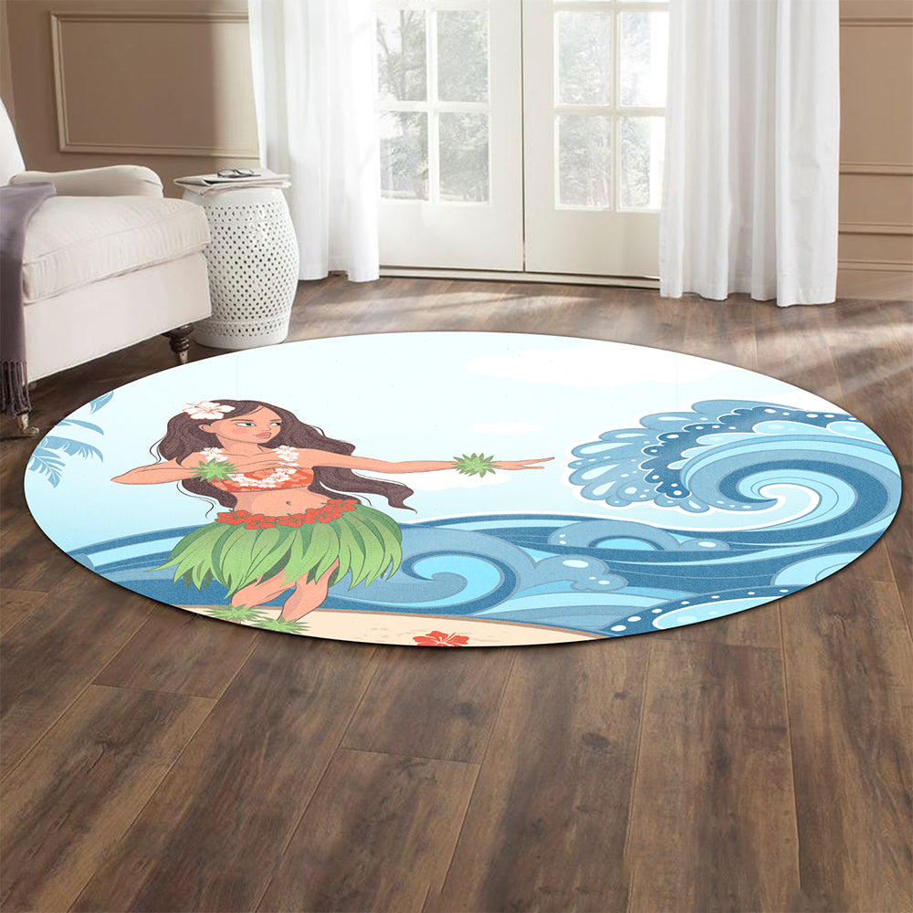 Hawaii Round Rug Hula Dance Cartoon