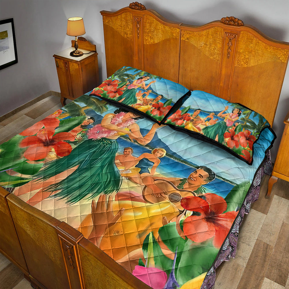 Hawaii Quilt Bed Set Hula Dance On Beach