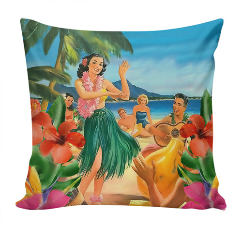 Hawaii Pillow Cover Hula Dance On Beach
