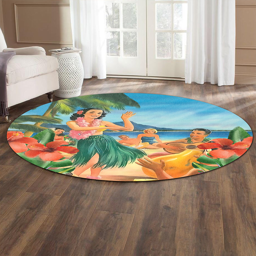 Hawaii Round Rug Hula Dance On Beach
