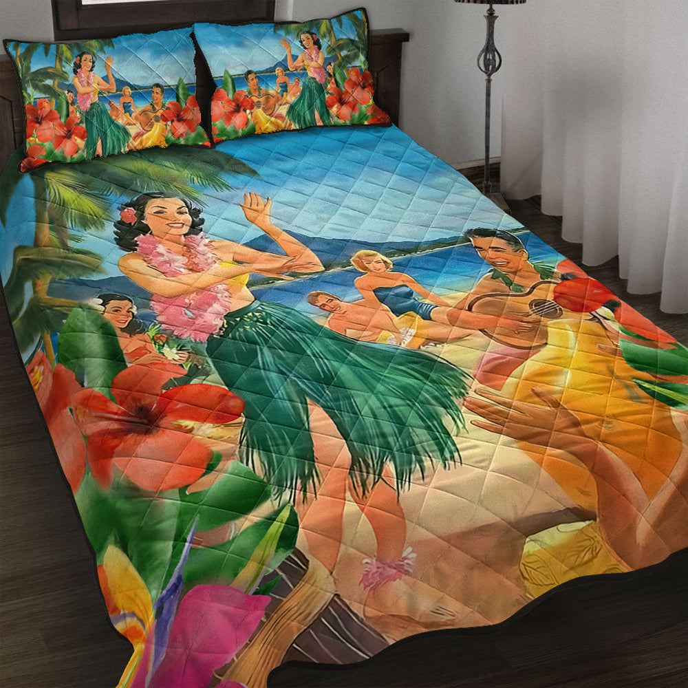 Hawaii Quilt Bed Set Hula Dance On Beach