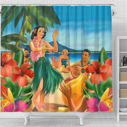 Hawaii Shower Curtain Hula Dance On Beach