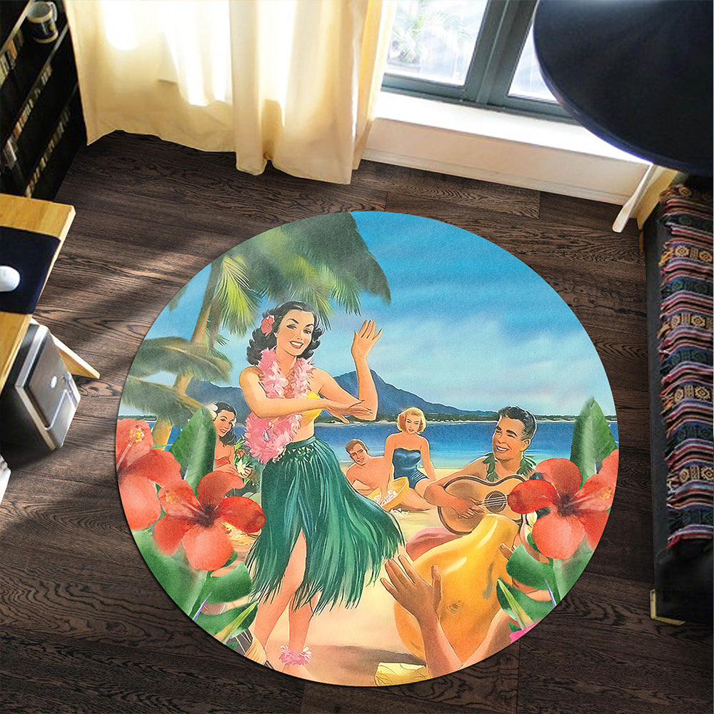 Hawaii Round Rug Hula Dance On Beach