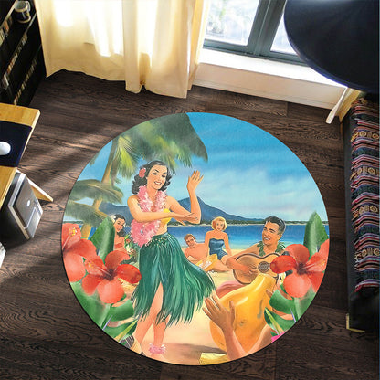 Hawaii Round Rug Hula Dance On Beach