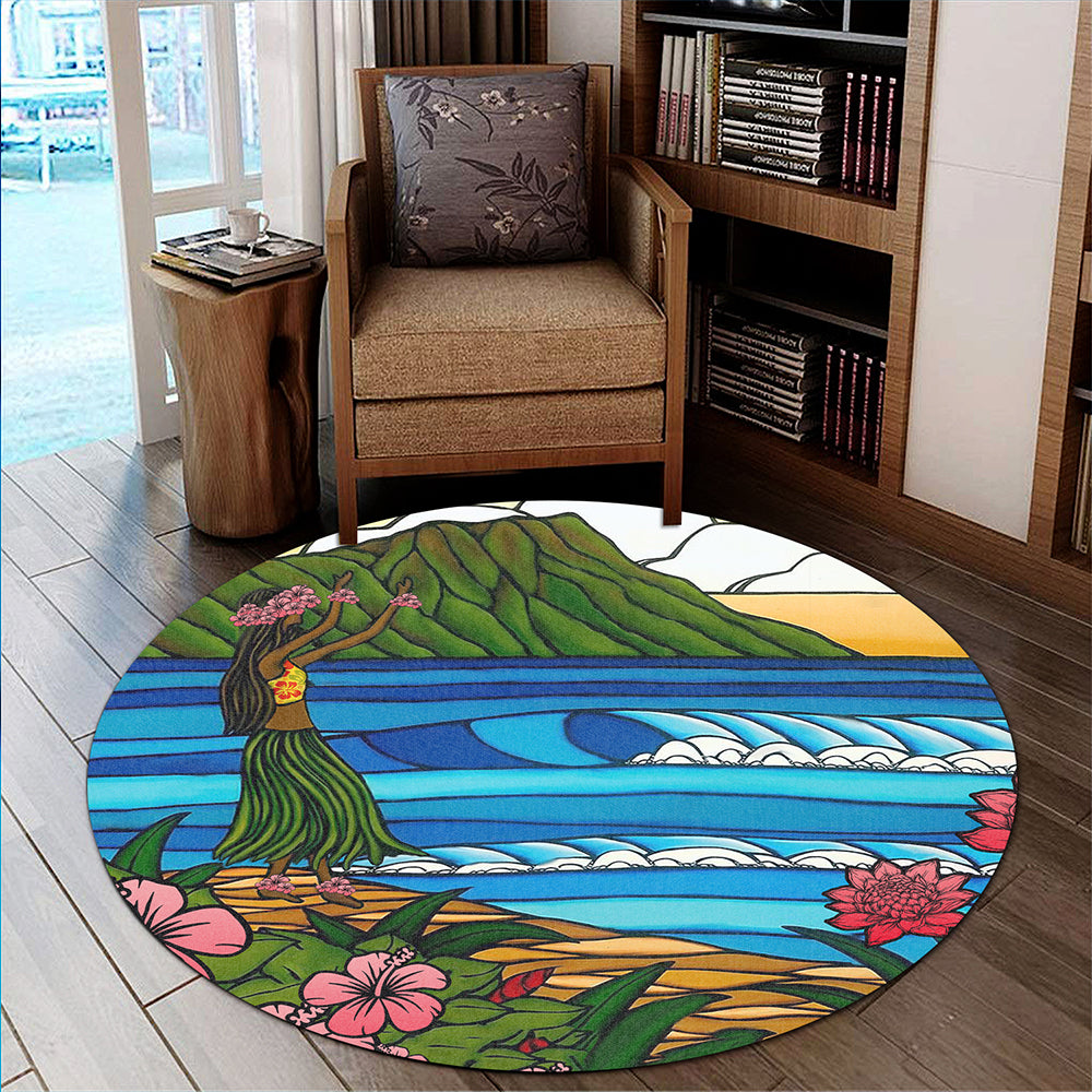 Hawaii Round Rug Hula Girl Dance Picture