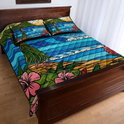 Hawaii Quilt Bed Set Hula Girl Dance Picture