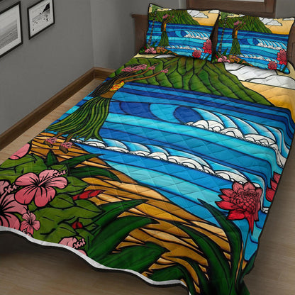 Hawaii Quilt Bed Set Hula Girl Dance Picture
