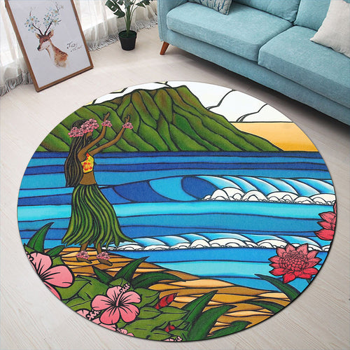 Hawaii Round Rug Hula Girl Dance Picture