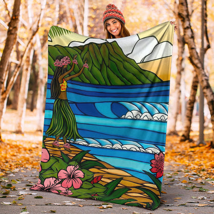 Hawaii Premium Blanket Hula Girl Dance Picture