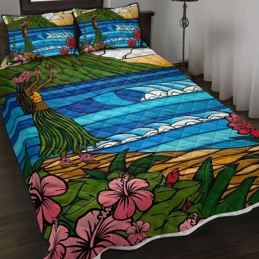 Hawaii Quilt Bed Set Hula Girl Dance Picture
