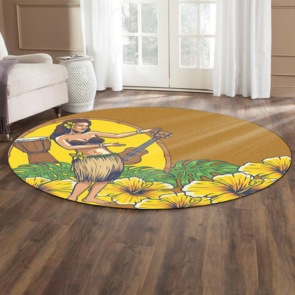 Hawaii Round Rug Hula Girl Dance Tradition