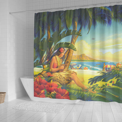 Hawaii Shower Curtain Hula Girl Hola Beach