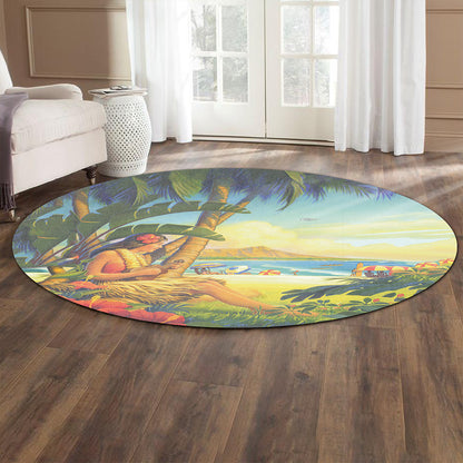Hawaii Round Rug Hula Girl Hola Beach