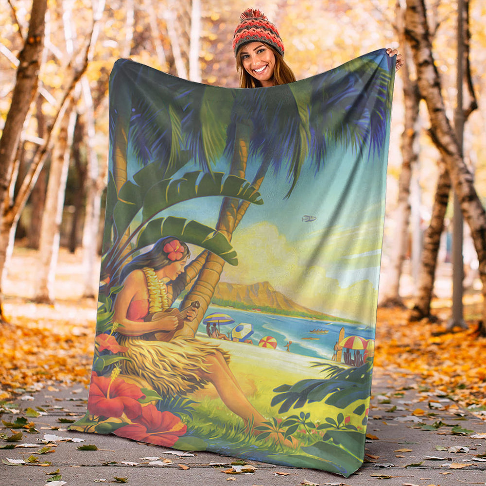 Hawaii Premium Blanket Hula Girl Hola Beach