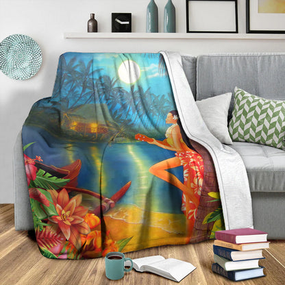 Hawaii Premium Blanket Hula Girl Sing In Village