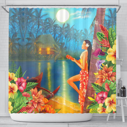 Hawaii Shower Curtain Hula Girl Sing In Village